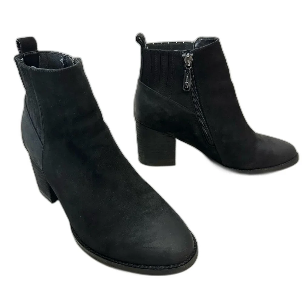Blondo Black NOA Cognac Nubuck Waterproof Zip Block Heel Ankle Booties Size 8